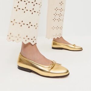 Loeffler randall Gold metallic ballet flats with bow detail size 7